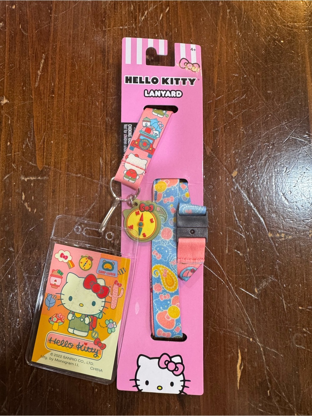 Camping Hello Kitty Pink and Blue Kids Lanyard with ID Holder and Charm